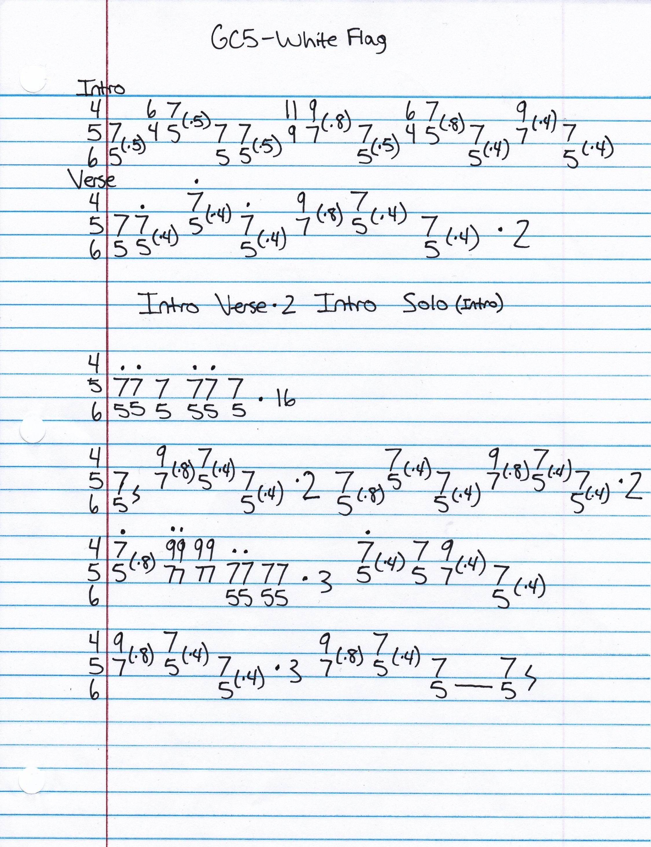 High quality guitar tab for White Flag by The Gc5 off of the album Kisses From Hanoi. ***Complete and accurate guitar tab!***